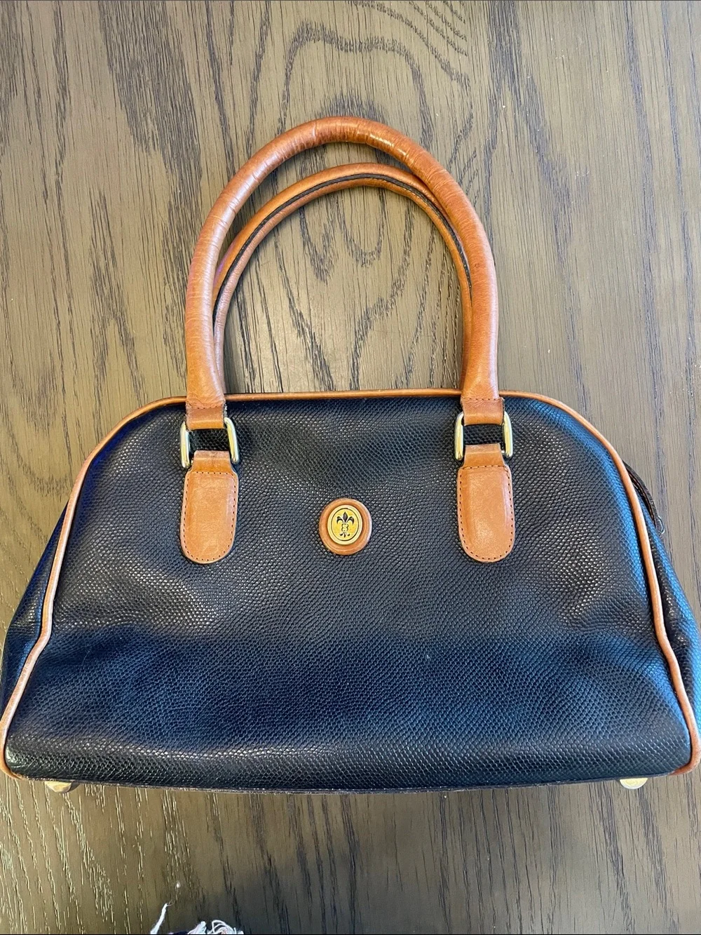 Boots n Bags leather Black Satchel with Tan Handles - Timeless Women's Handbag